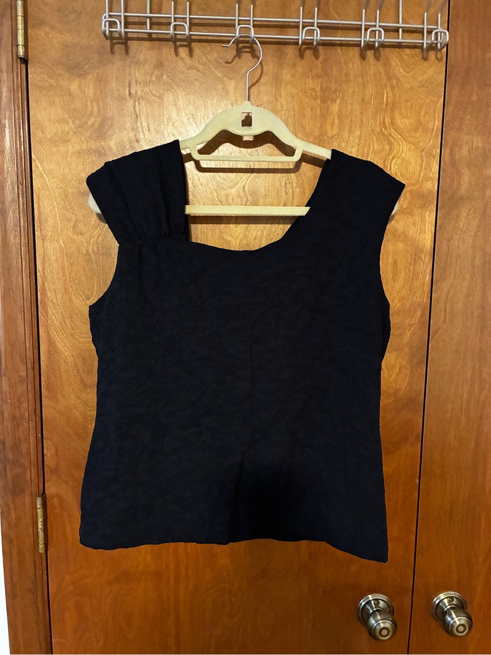 Doncaster Black Textured Asymmetrical Sleeveless Top w/ Built in Bra